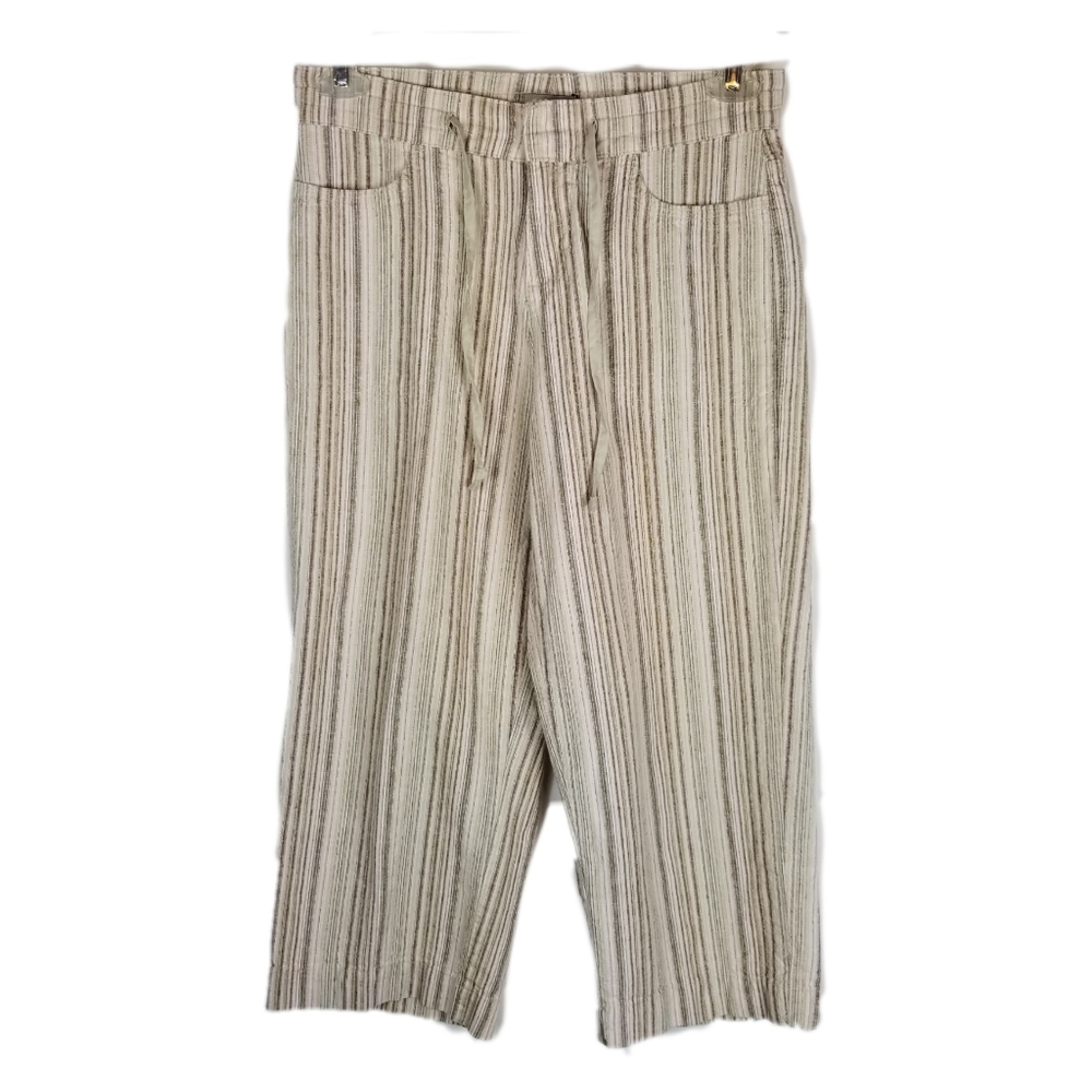 Lee Woman Capris Pants Sz 4 Linen Blend Stripes
